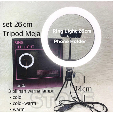 Paket Komplit Ringlight 26Cm + Tripod Meja Make Up Vlog Lampu Ringlight 26Cm
