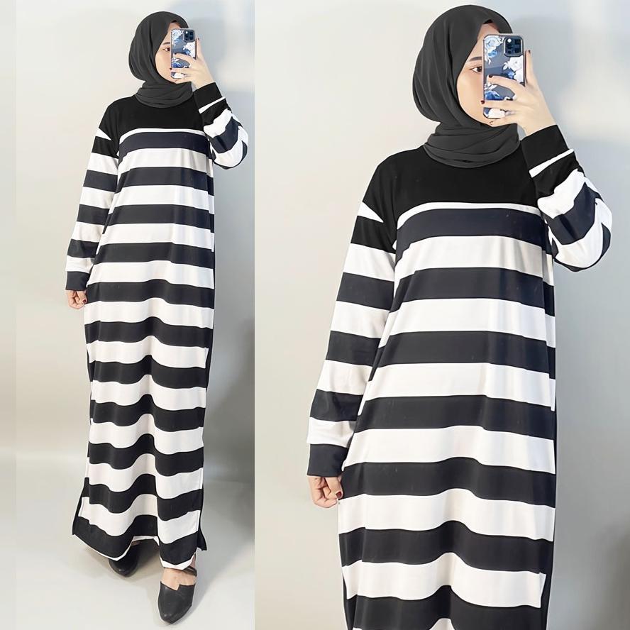 Gamis Azza Salur Hitam Putih Maxy Wanita GL Fashion