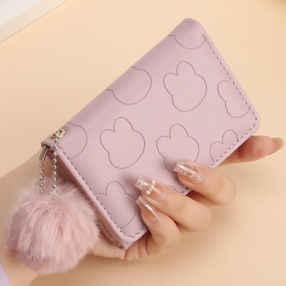 KUALITAS SUPER DOMPET LIPAT MINI KARTU TAS MOTIF EMBOS KELINCI POM POM PALMSHOP688