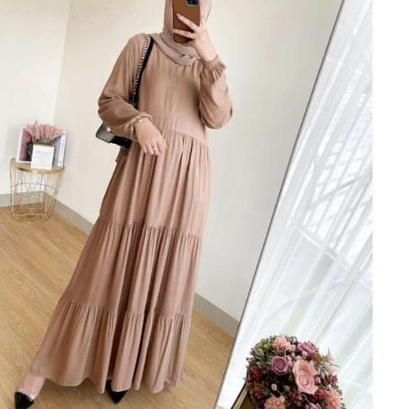 ORIGINAL GAMIS RAYON POLOS PREMIUM GAMIS SUSUN RESLETING DEPAN BUSUI RUFFLE GAMIS MUSLIM HOMEY DRES 