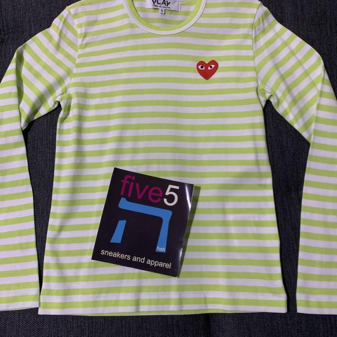 Cdg Play Long Cdg Green Sleeve Stripe Lime Ladies