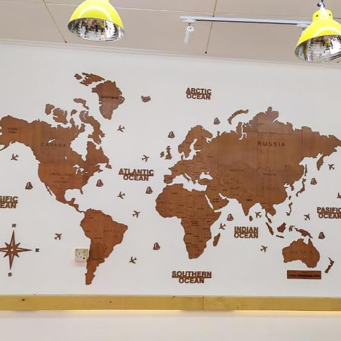 Peta dunia kayu (World Map Wood) / Dekorasi Hiasan Dinding