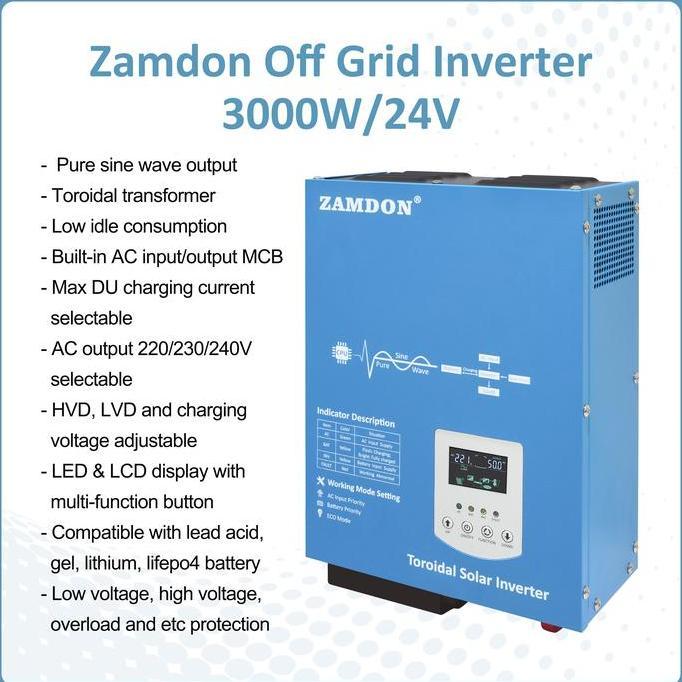 ZAMDON Frekuensi Rendah 3.2/4KVA 24V Off grid Inverter Surya Hybrid built-in 60A MPPT Dua Tahun | So