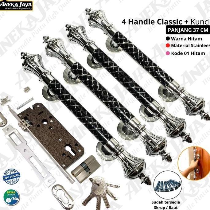 Gagang pintu kunci rumah 37 cm sisik naga / handle pintu minimalis / handle pintu minimalis set kunc
