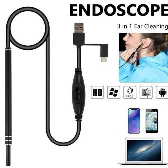 Kamera Pembersih Telinga 6 LED 3in1 USB Mikro Type C Resolusi Tinggi untuk Korek Kuping dan Earwax T