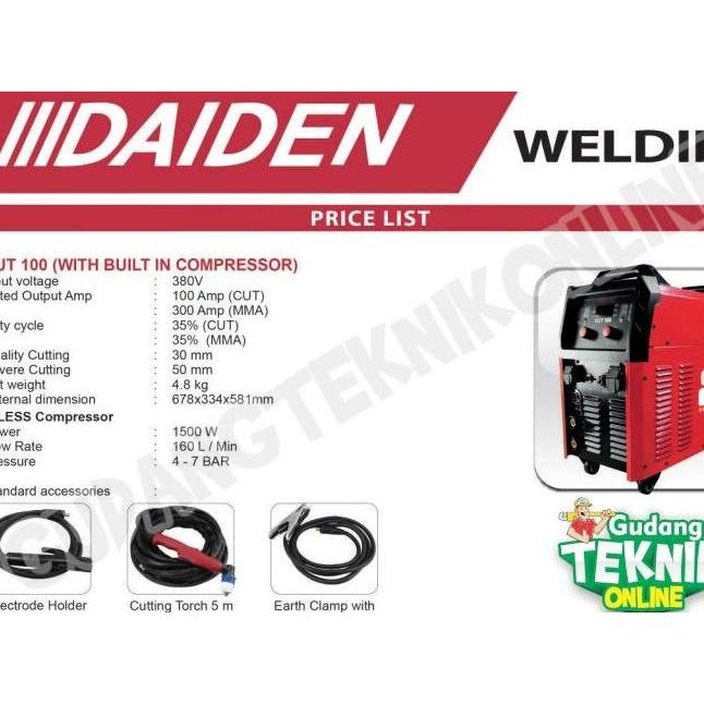 Mesin Las Cut 100 With Compressor DAIDEN 3Phase 380V / Mesin Las Listrik Potong Inverter Cutting Pla