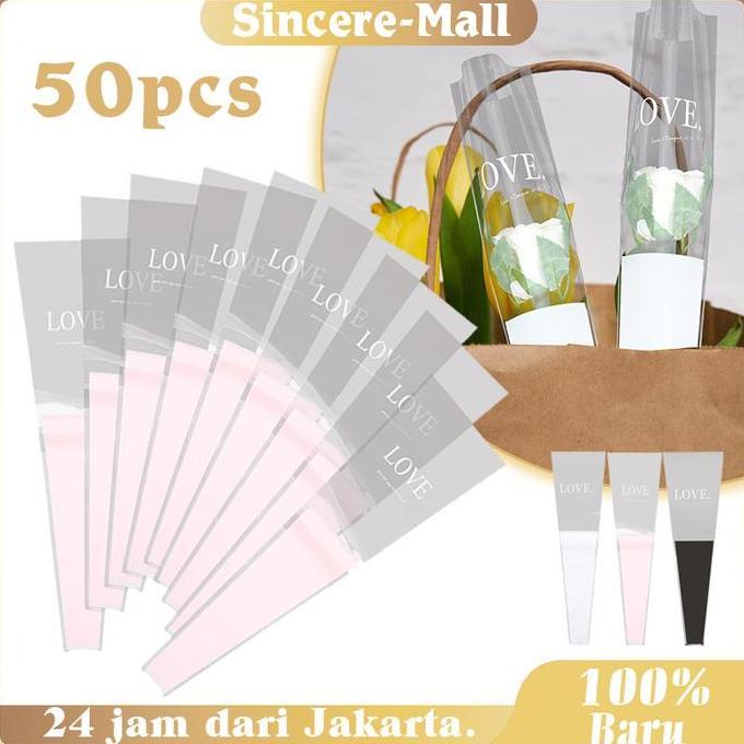 HAMDORA Plastik Bungkus Bunga 50pcs Plastik Buket Bunga 1 Tangkai Plastik Wrapping Bunga Rose