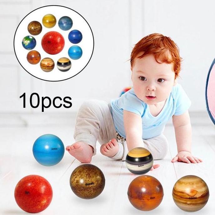 DZAPIRA 10PCS Mainan Edukasi Planet Bola Elastis Bola Bentuk Planet Bola Tata Surya/Solar System Pla