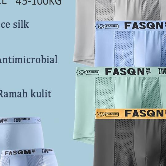 Paket 4 Pcs Celana Dalam Boxer Pria Ice Silk Adem Lembut Tipis Antibakteri Cd