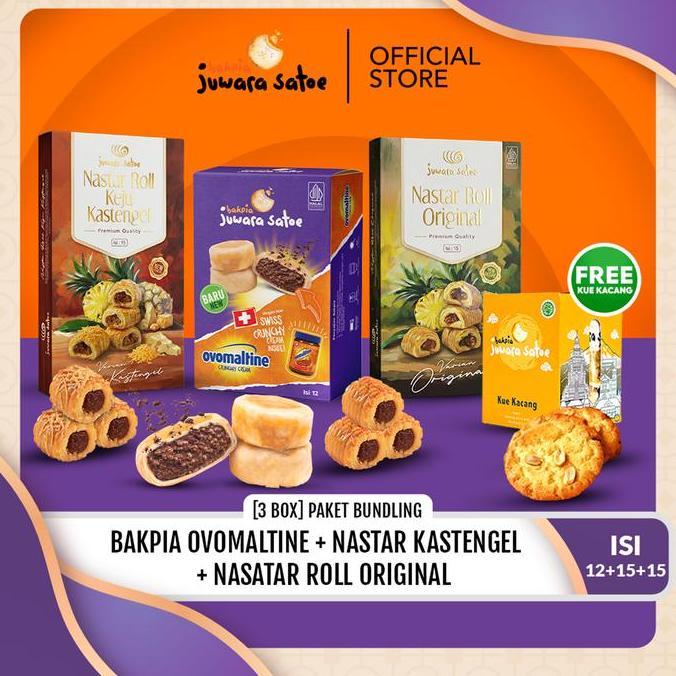 JUWARA SATOE [ 3 BOX ] PAKET [ BAKPIA BASAH OVO, NASTAR KASTANGEL, NASTAR ORIGINAL ] 15s  FREE KUE K