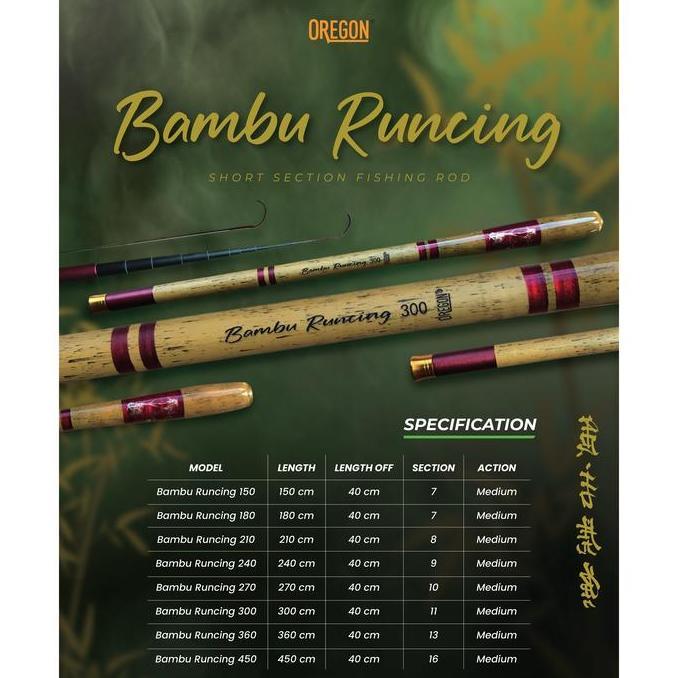 Joran Tegek Oregon Bambu Runcing Ruas Pendek
