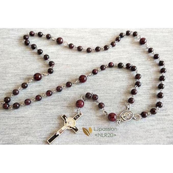 TERBARU Kalung Rosario Batu Garnet Merah Tua Maroon NLR20