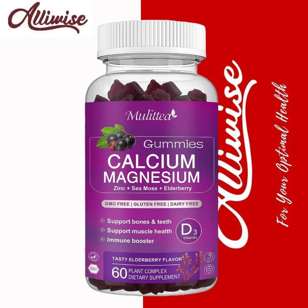 Mulittea Permen Jelly Kalsium, Magnesium, Zinc, Vitamin D3, Kalium, Rumput Laut, Elderberry