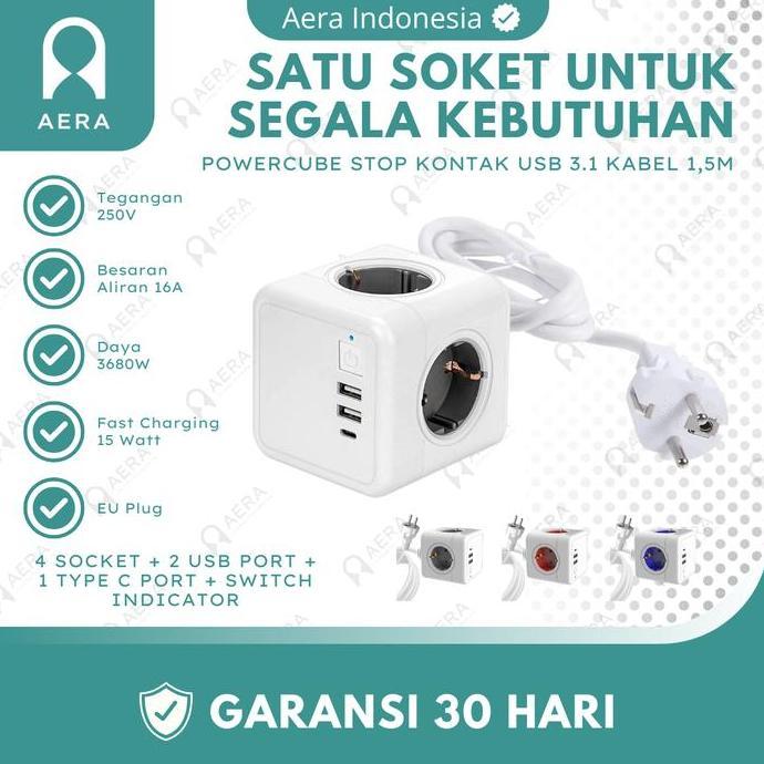 RACERPO AERA POWERCUBE STOP KONTAK LISTRIK |POWERCUBE SOCKET USB 3.1 KABEL 1.5