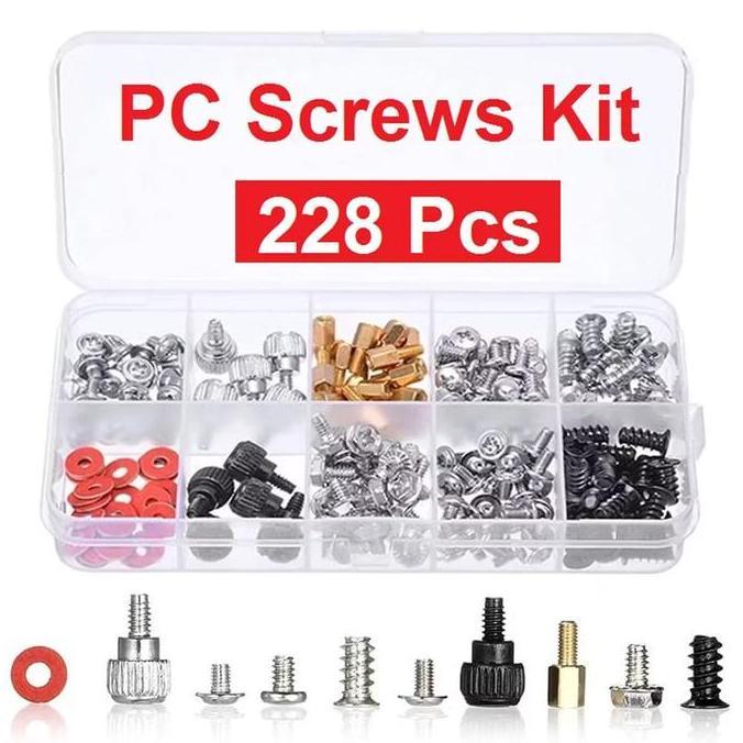 DALIGAD Paket Lengkap Baut Komputer 228Pcs Mur PC Screw Set Lengkap CPU Rakitan Box Sekrup Spacer Ri