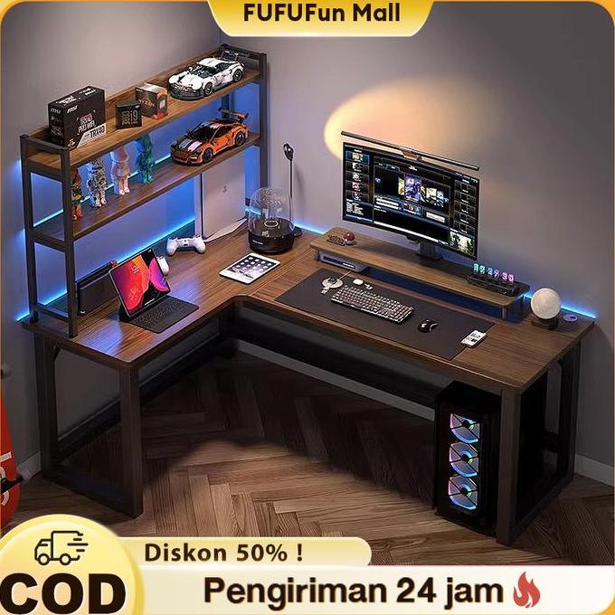 RACERPO FUFU Meja Komputer Shaped L Meja Gaming Minimalis Meja Laptop Meja Kantor Meja Kerja Minimal