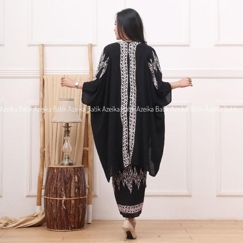 limited cardigan batik wanita one set rok lilit baju kondangan kekinian outer batik kimono set kebay