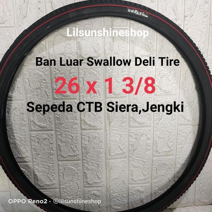 Ban Luar Sepeda 26 x 1 3/8 Swallow Deli Tire Hitam Lis Merah 26x1 3/8 Onthel Ontel Jengki Sierra Pho