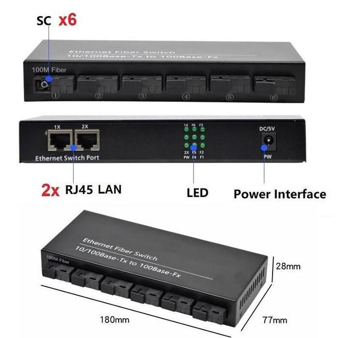 Ready  Media Converter 6 FO 2 LAN POE Fiber Switch 6 SC 6 Port FO 10/100 Mbps | B6F2EC - 3A3B