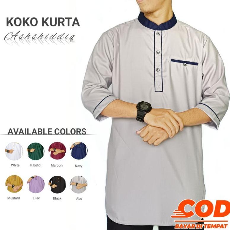cuci gudang koko kurta ashshiddiq - baju koko kurta pria dewasa lengan 3/4 warna mustard putih hijau
