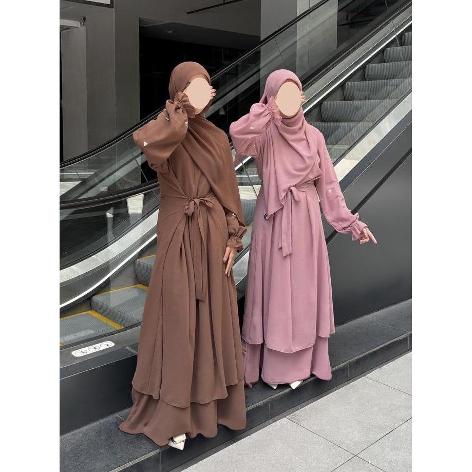 MELBIZY Abaya Amira  |  Gamis Syar'i Set Hijab | Bahan Ceruty Babydoll