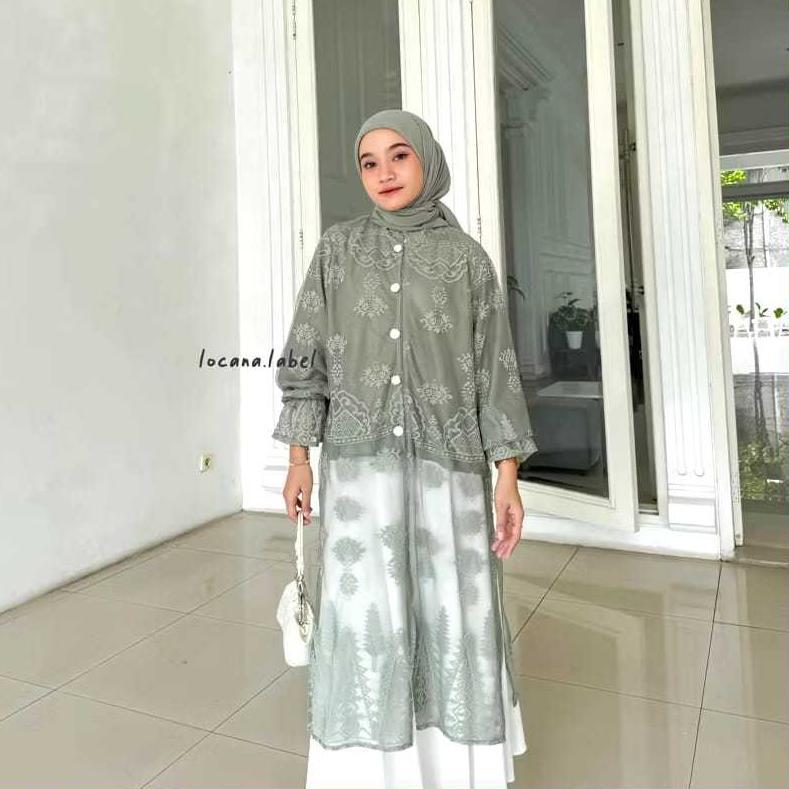 PREMIUM Aluna Long Tunik Busui Friendly Tunik Brokat-Atasan Wanita