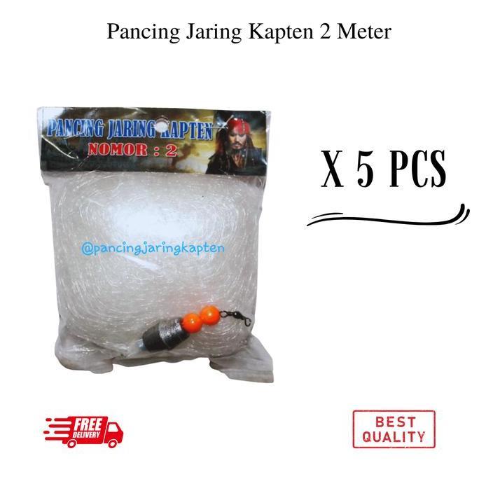 5 Pcs Pancing Jaring Kapten 2 Meter Bom Net Ikan Nila Tanpa Umpan Siap Pakai