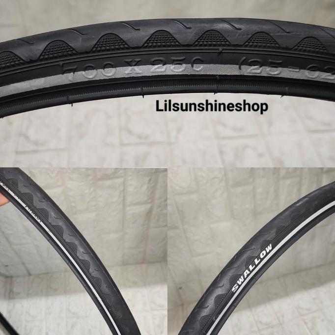 Ready Ban Luar 700 x 25c Swallow Deli Tire 700x25c REFLECTOR Hitam Garis Menyala Sepeda Roadbike Fix