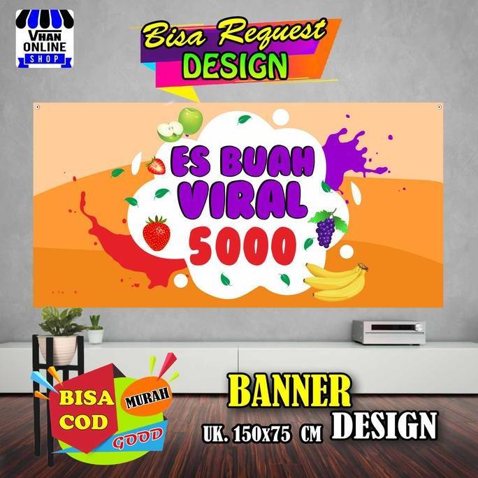 Ready  Spanduk Banner Jualan Es Buah Viral, Es Prasmanan Keren Bagus