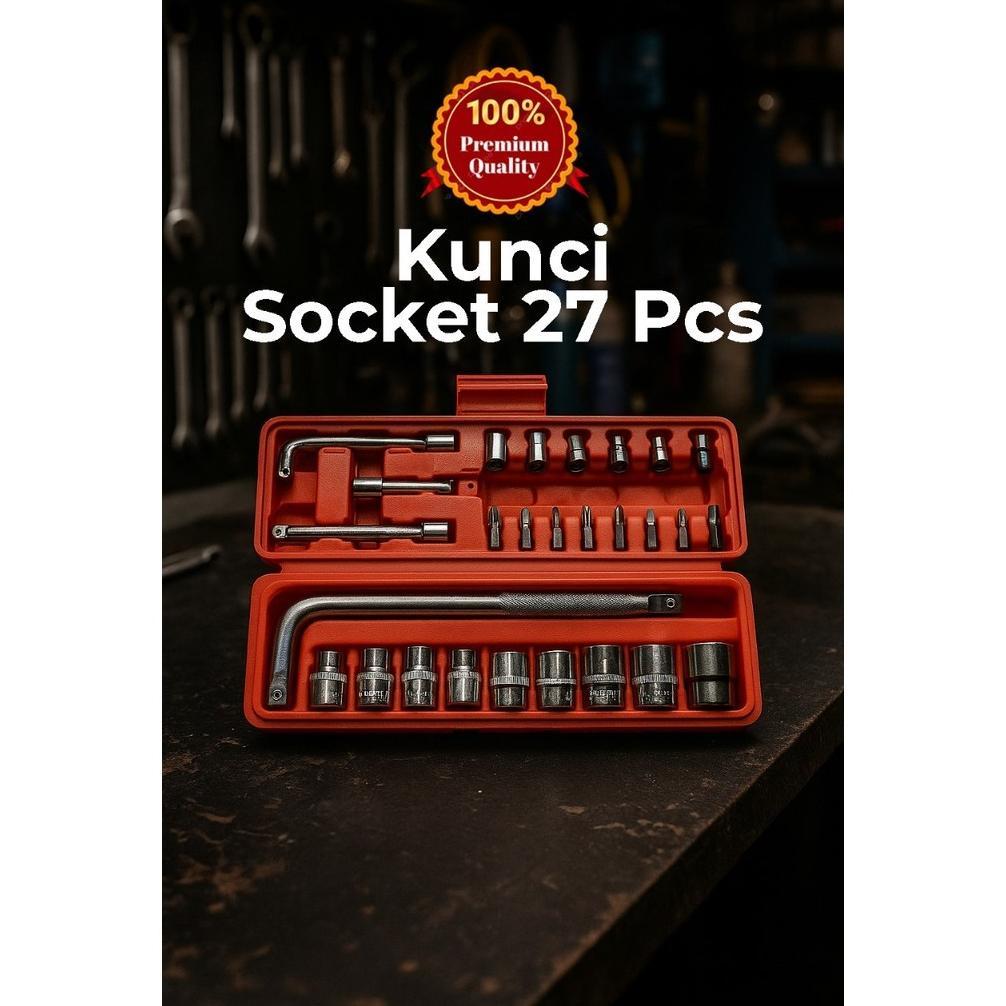 DISKON Kunci Shock 10SET 27SET Lengkap Komplit Obeng Socket Ring Tool Kit Alat  Mobil Motor 55A GDG