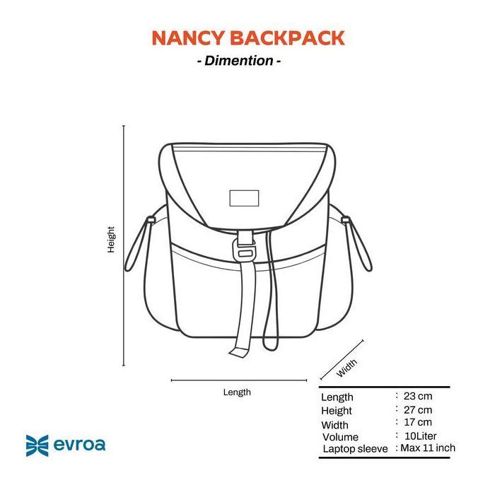 New  Evroa Nancy Medium Backpack - Black canvas | Tas Mini Ransel Ipad, Notebook 12 inch | Backpack 