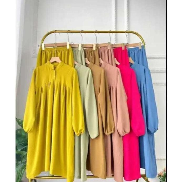 HOT PRODUCT SIZE JUMBO NIRA SETCEL LONG TUNIK + CELANA BAHAN CATOON PREMIUM / SETELAN WANITA TERBARU