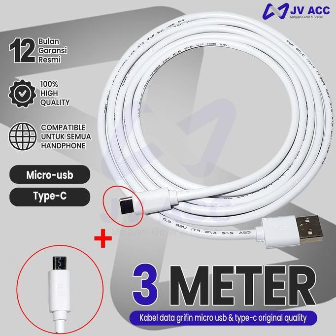 KABEL DATA CHARGER HP/CCTV GRIFFIN MICRO USB / TYPE C 3 METER UNIVERSAL