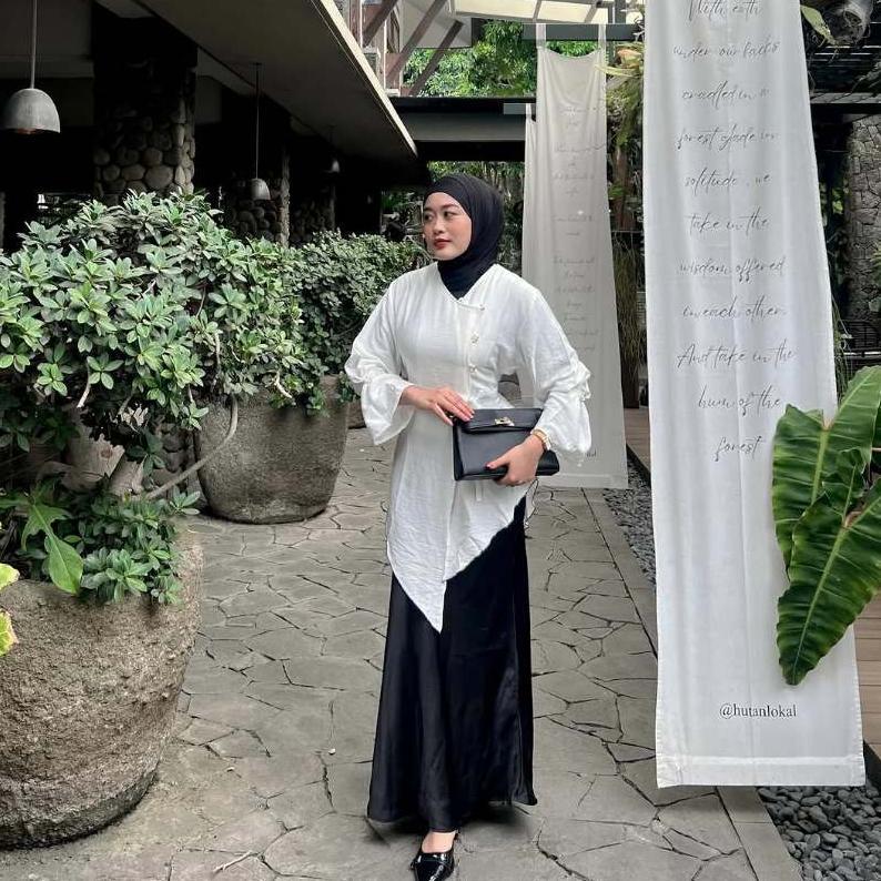 CUCI GUDANG POLA WEAR TUNIK WANITA LINEN KANCING SIDE BOTTOM LONG ASIMETRIS  ARUNA