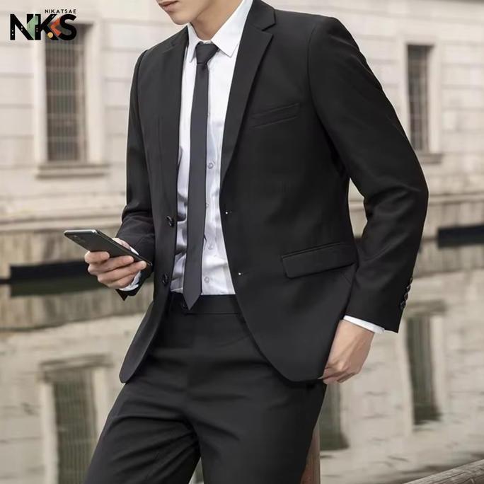 Jas Pria Formal Hitam Slimfit Polos Kancing 2 / Jas Wisuda / Blazer Pria / Jas Wedding / Jas   Kanto