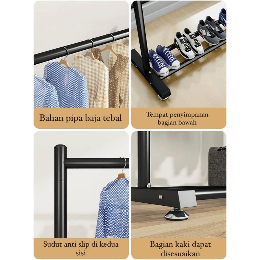 Cuci Gudang  Rak Gantungan Baju Besi  Stand Hanger Double Gawang Baju Jemuran Pakaian Portable Rak B