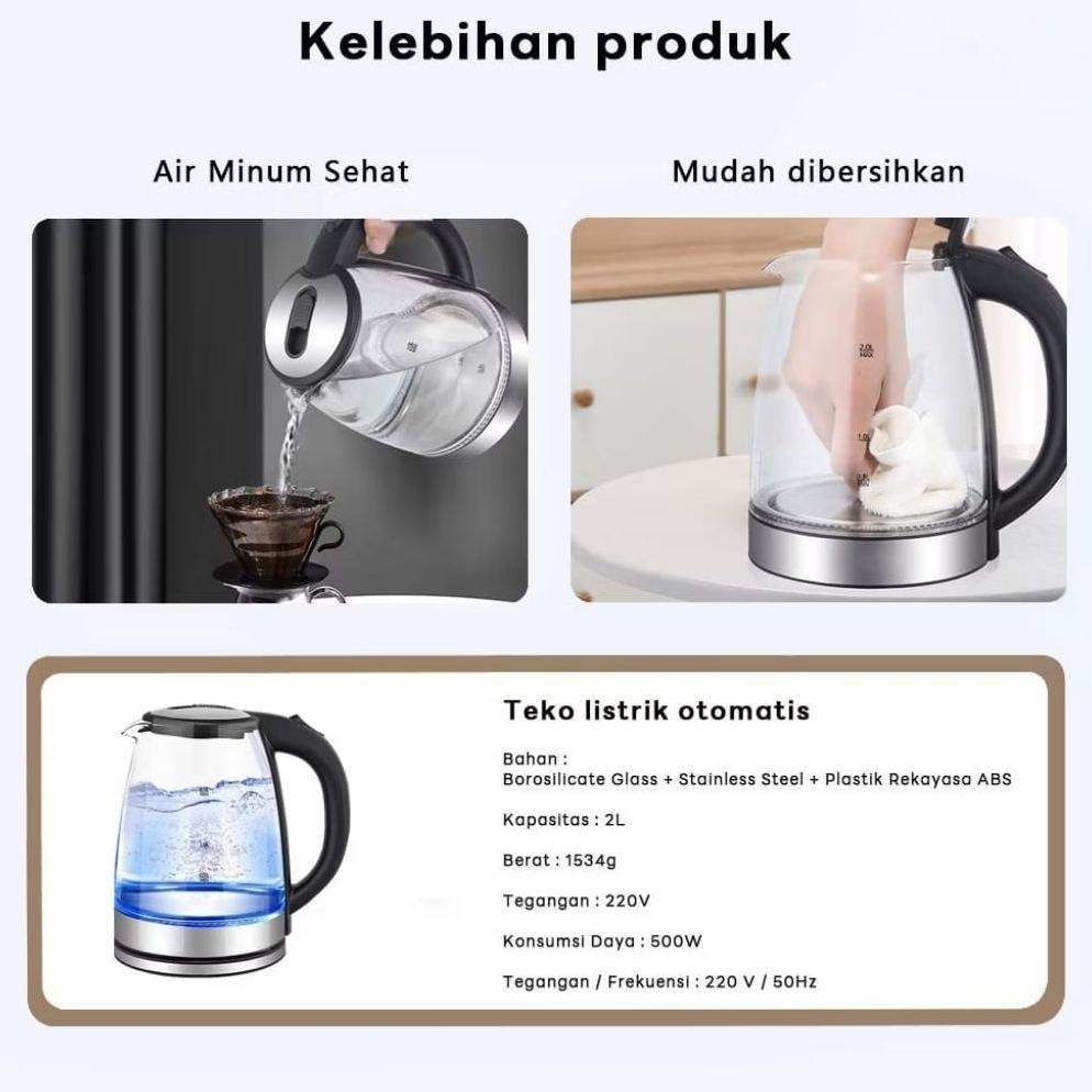 new teko listrik kaca sq-604 2 liter 500 w stainless steel pemanas air electric termos pemanas air o