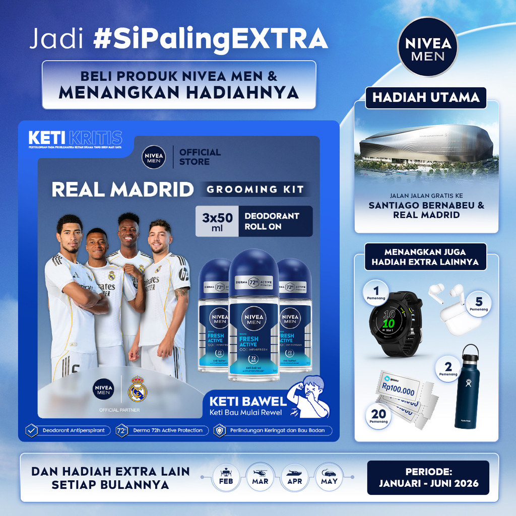 (PAKET HEMAT ISI 3) NIVEA MEN Deodorant Roll On Fresh Active 50ml - Deodoran pria anti bakteri antip