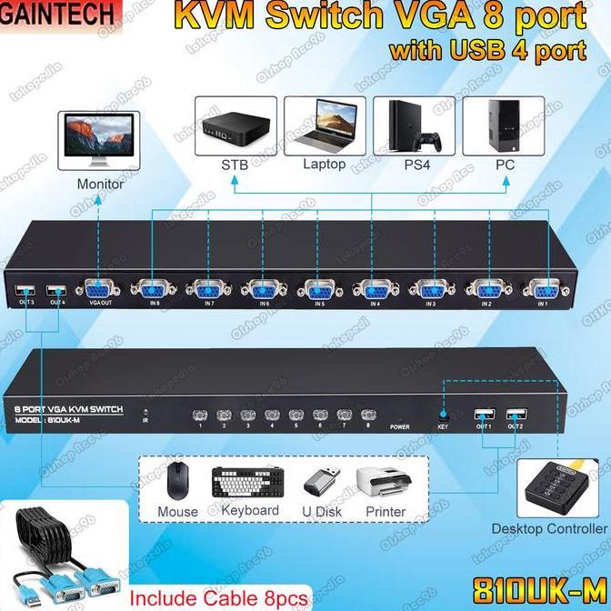 TERLARIS KVM VGA SWITCH USB 2.0 8 PORT FREE KABEL KVM 8 PCS