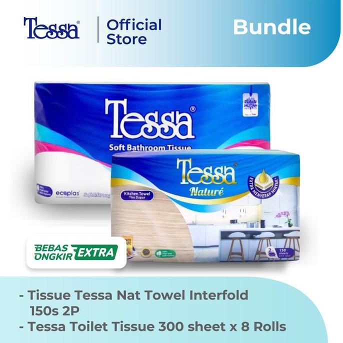 Set Dapur & Toilet Tessa Nat Towel Interfold 150s& Tessa Toilet300s x8 - Tisu Dapur & Tisu Toilet