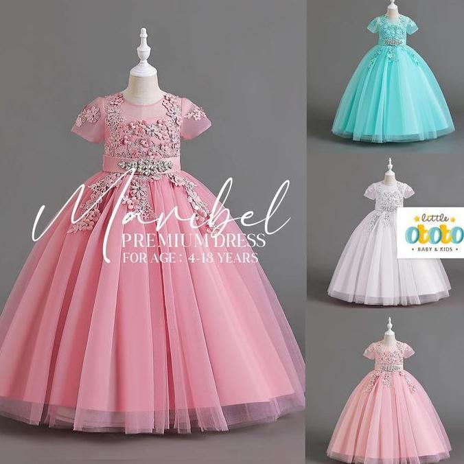 DEAL TERBAIK - 4T-13T LONG DRESS PREMIUM MARIBEL - GAUN BALL GOWN ANAK BAYI BALITA Model Korea Tile 