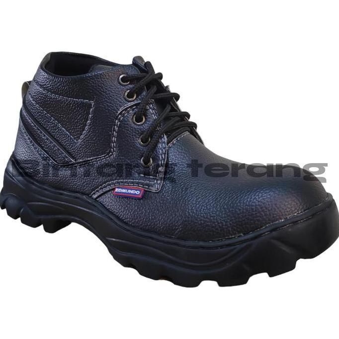 TERMURAH - Sepatu Safety Edmundo Semi Tali Hitam, Tan, Coklat Tua dengan Ujung Besi dan Sol Karet An