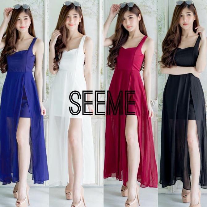 NEW 3576 SEEME DRESS IMLEK TAHUN BARU NATAL XMASS WARNA HITAM PUTIH BIRU - DRESS KONDANGAN PANJANG M