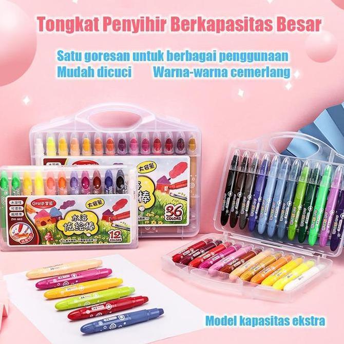 Crayon Grasp 48 Warna Tebal Besar Water Soluable Crayon Krayon Mewarnai Kapasitas Besar