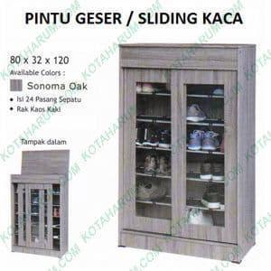 Lemari rak sepatu pintu geser sliding kaca abu coklat tinggi bandung