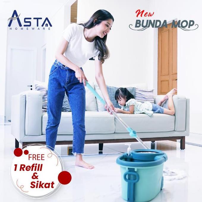 DEAL TERBAIK - Alat Pel Lantai Praktis Putar Spin Mop Bunda Mop Roda Besar Ember Bucket Stainless