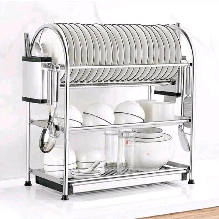 Rak Piring Stainless 3 Susun / Tirisan Piring Dapur 3 Tingkat Stainless 304