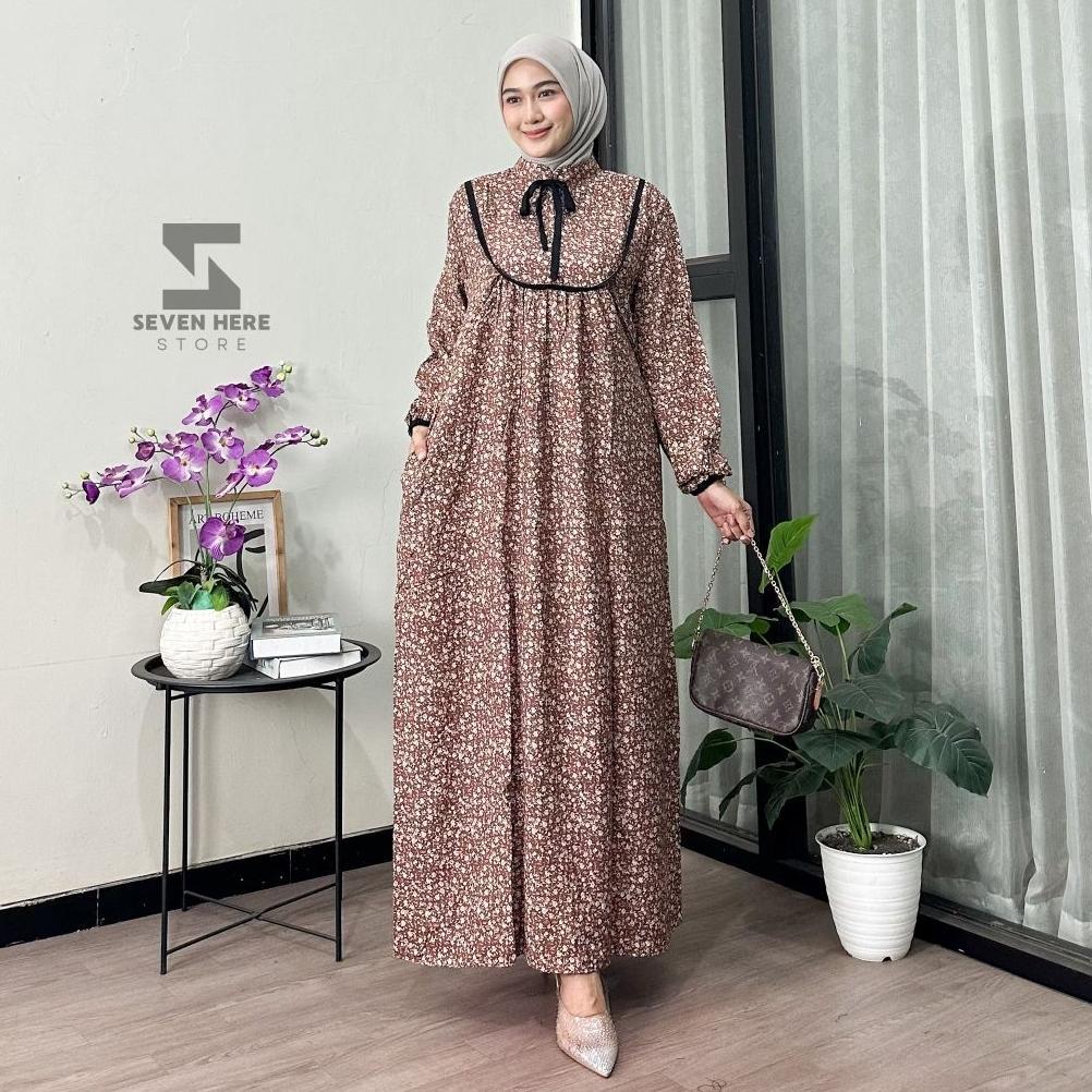 100% AMAN Gamis Rayon Motif Bunga Kekinian | Gamis Rayon Premium | Gamis Tali Terbaru