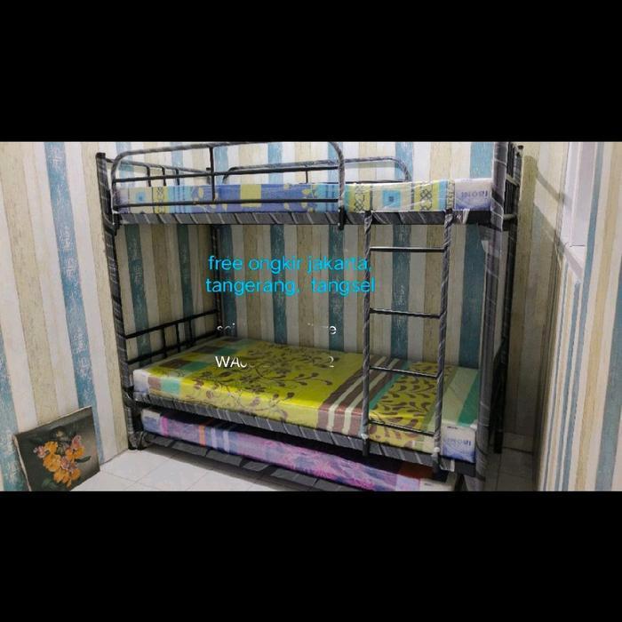 ranjang susun + ranjang sorong + 3 busa ekonomis tempat tidur tingkat ranjang besi kasur tingkat