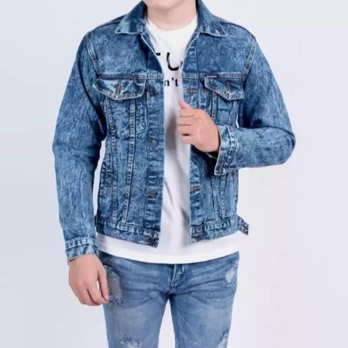 termurah jaket pria keren jeans sandwash slim fit jaket denim bandung lengan panjang